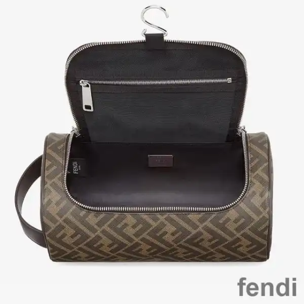 Cheap Fendi Make-up Bag with Handle In FF Motif Fabric Brown