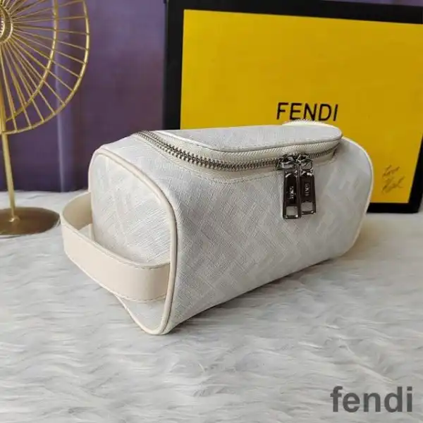 Cheap Fendi Make-up Bag with Handle In FF Motif Fabric White