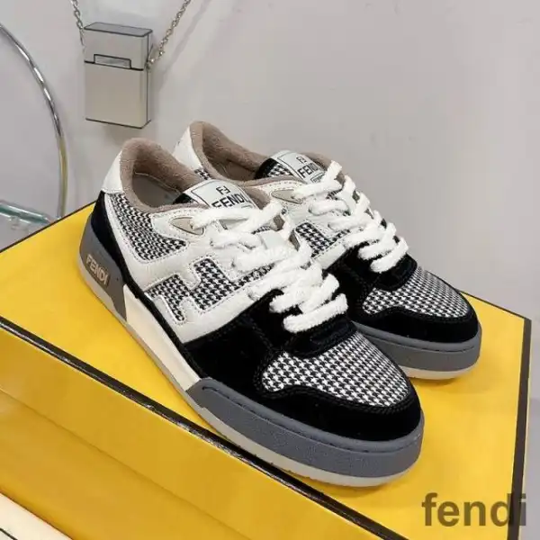 Affordable Fendi Match Compact Sneakers Unisex Suede and Houndstooth Motif Fabric Black