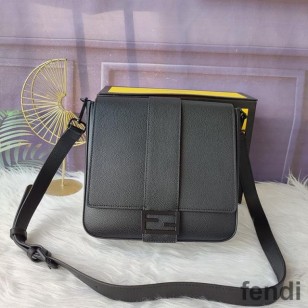 Fendi Medium Baguette Messenger In Cuoio Romano Leather Black