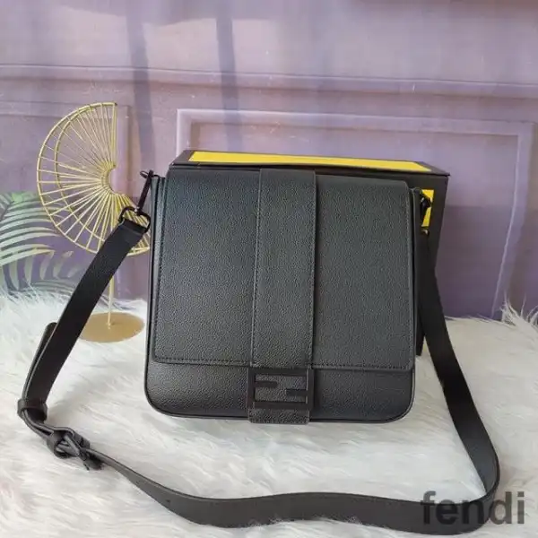 Cheap Fendi Medium Baguette Messenger In Cuoio Romano Leather Black