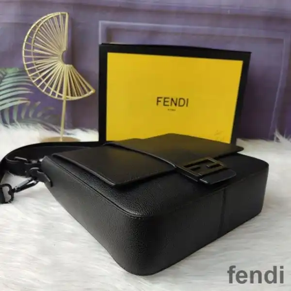 Cheap Fendi Medium Baguette Messenger In Cuoio Romano Leather Black