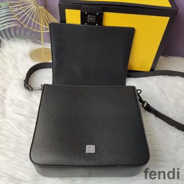 Cheap Fendi Medium Baguette Messenger In Cuoio Romano Leather Black