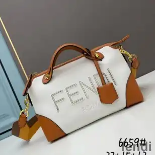 Fendi Medium By The Way Boston Bag In ROMA Logo Canvas White Brown