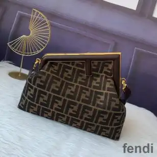 Fendi Medium First Bag In FF Motif Fabric Brown