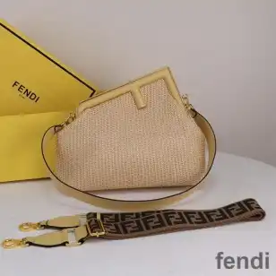 Fendi Medium First Bag In Raffia Macrame Beige