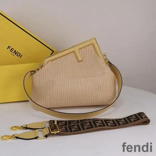 Cheap Fendi Medium First Bag In Raffia Macrame Beige