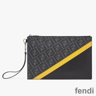 Fendi Medium Flat Clutch In FF Motif Fabric Black Yellow