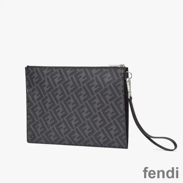 Affordable Fendi Medium Flat Clutch In FF Motif Fabric Black Yellow