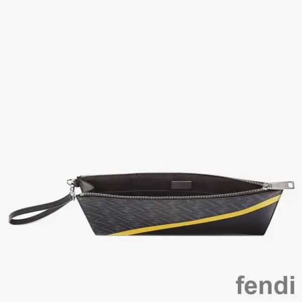 Affordable Fendi Medium Flat Clutch In FF Motif Fabric Black Yellow