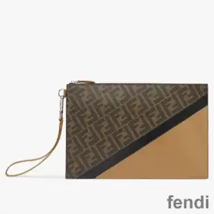 Fendi Medium Flat Clutch In FF Motif Fabric Brown Black