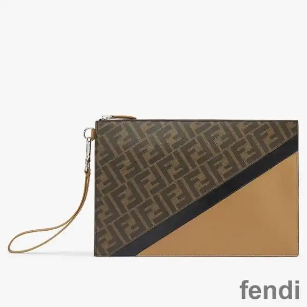 Cheap Fendi Medium Flat Clutch In FF Motif Fabric Brown Black