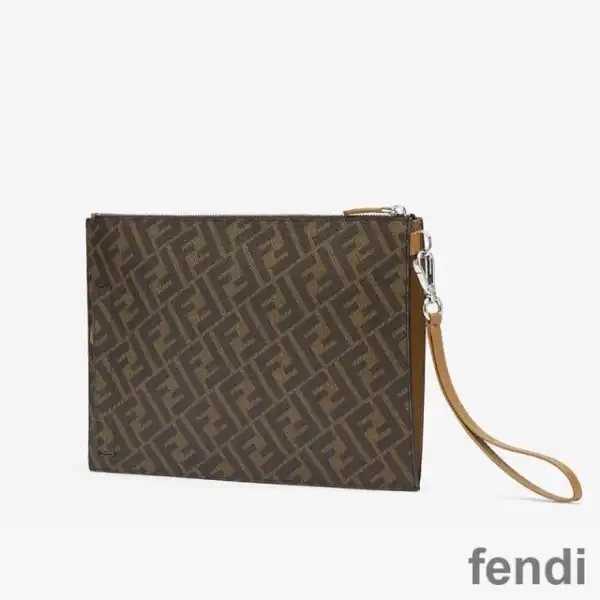 Cheap Fendi Medium Flat Clutch In FF Motif Fabric Brown Black