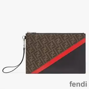 Fendi Medium Flat Clutch In FF Motif Fabric Brown Red