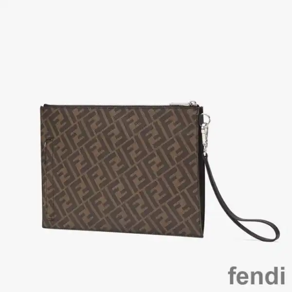 Cheap Fendi Medium Flat Clutch In FF Motif Fabric Brown Red