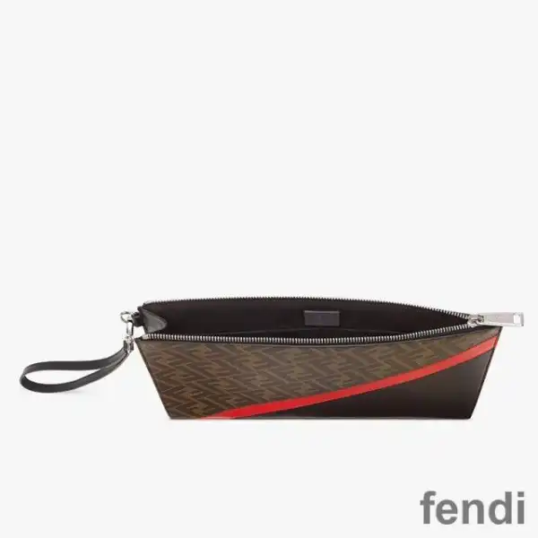 Cheap Fendi Medium Flat Clutch In FF Motif Fabric Brown Red