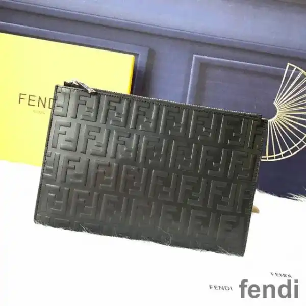 Cheap Fendi Medium Flat Clutch In FF Motif Nappa Leather Black