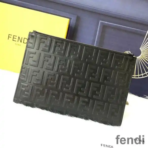 Cheap Fendi Medium Flat Clutch In FF Motif Nappa Leather Black