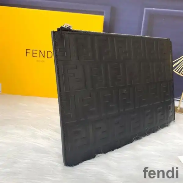 Cheap Fendi Medium Flat Clutch In FF Motif Nappa Leather Black