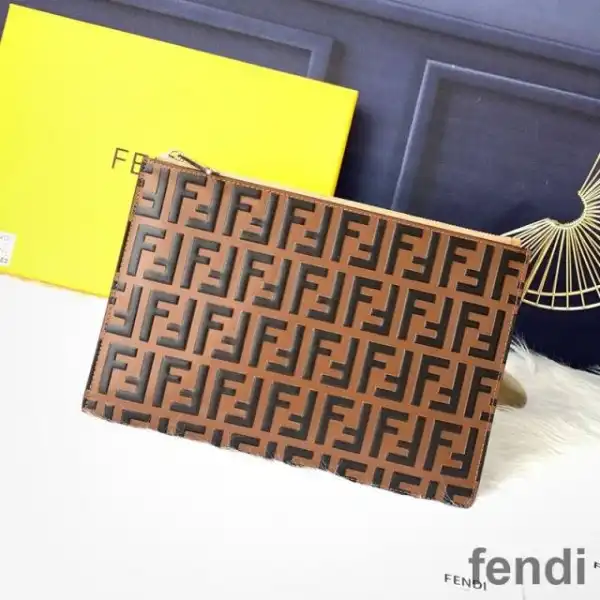 Cheap Fendi Medium Flat Clutch In FF Motif Nappa Leather Brown