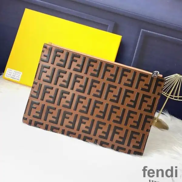 Cheap Fendi Medium Flat Clutch In FF Motif Nappa Leather Brown