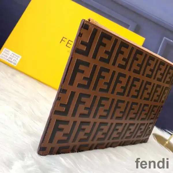 Cheap Fendi Medium Flat Clutch In FF Motif Nappa Leather Brown