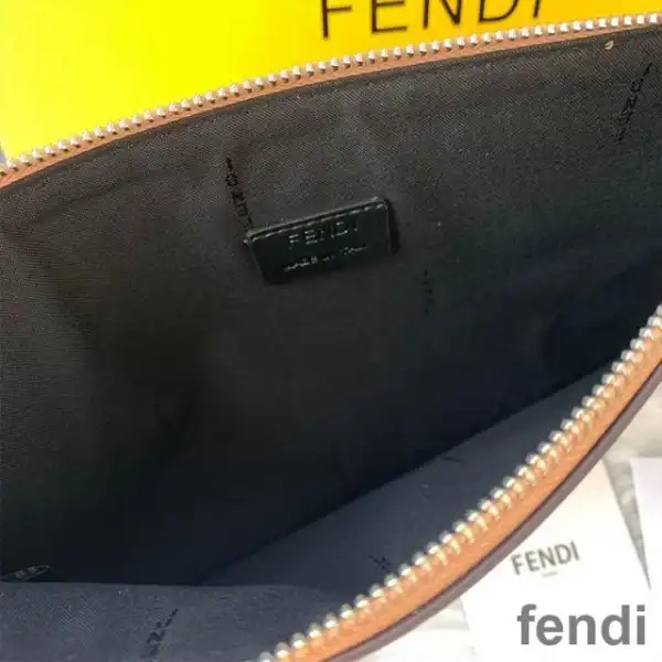 Cheap Fendi Medium Flat Clutch In FF Motif Nappa Leather Brown