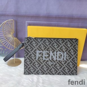 Fendi Medium Flat Clutch In Roma Logo FF Motif Fabric Black