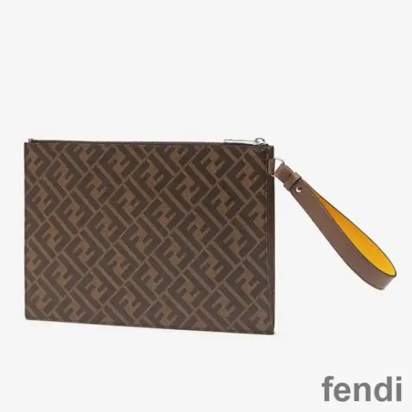 Cheap Fendi Medium Flat Clutch In Roma Logo FF Motif Fabric Brown