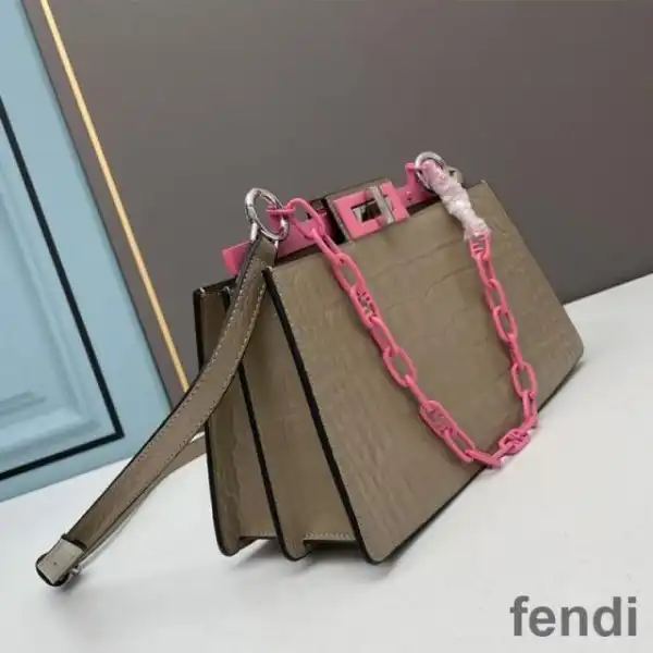 Affordable Fendi Medium Peekaboo Cut bag In Crocodile Leather Coffee