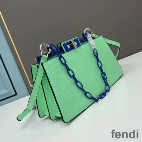 Cheap Fendi Medium Peekaboo Cut bag In Crocodile Leather Green