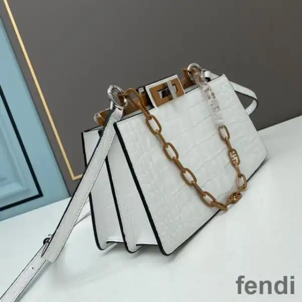 Cheap Fendi Medium Peekaboo Cut bag In Crocodile Leather White