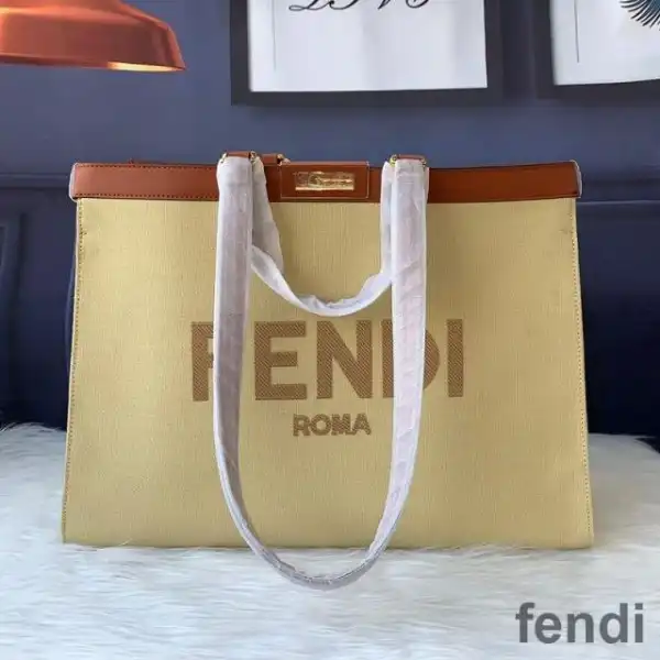 Affordable Fendi Medium Peekaboo X-Tote In ROMA Logo Canvas Apricot