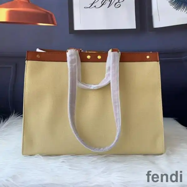 Affordable Fendi Medium Peekaboo X-Tote In ROMA Logo Canvas Apricot