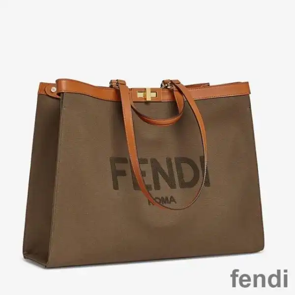 Cheap Fendi Medium Peekaboo X-Tote In ROMA Logo Canvas Brown