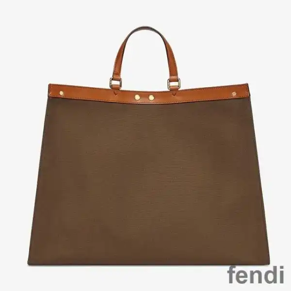 Cheap Fendi Medium Peekaboo X-Tote In ROMA Logo Canvas Brown