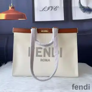 Fendi Medium Peekaboo X-Tote In ROMA Logo Canvas White