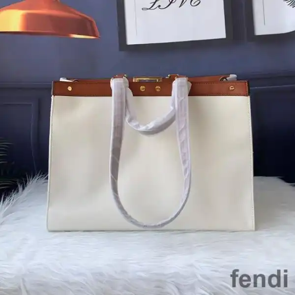 Cheap Fendi Medium Peekaboo X-Tote In ROMA Logo Canvas White