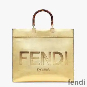 Fendi Medium Sunshine Shopper Bag In ROMA Logo Calf Leather Gold