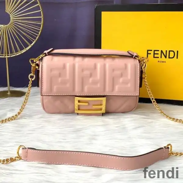 Cheap Fendi Mini Baguette Bag In FF Motif Nappa Leather Cherry