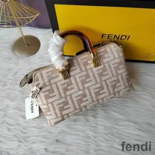 Fendi Mini By The Way Boston Bag In FF Tapestry Fabric Apricot