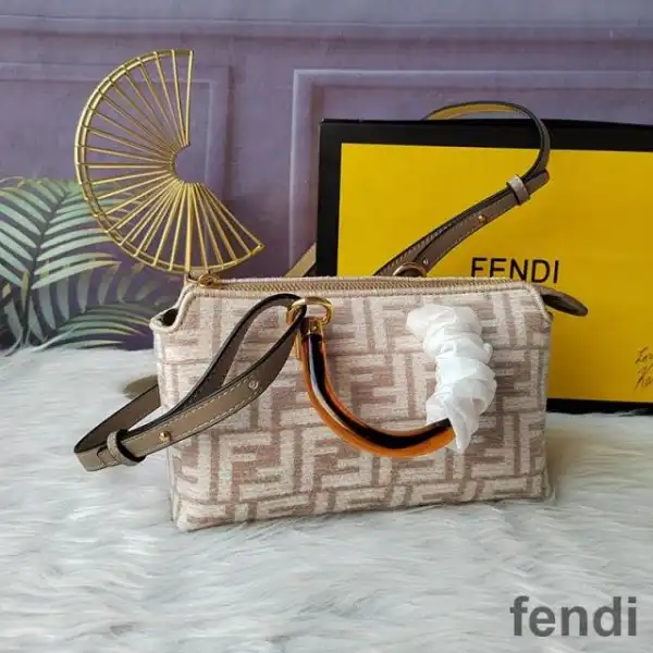 Affordable Fendi Mini By The Way Boston Bag In FF Tapestry Fabric Apricot