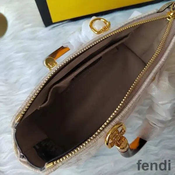 Affordable Fendi Mini By The Way Boston Bag In FF Tapestry Fabric Apricot