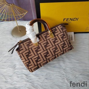 Fendi Mini By The Way Boston Bag In FF Tapestry Fabric Brown