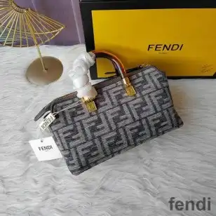 Fendi Mini By The Way Boston Bag In FF Tapestry Fabric Grey