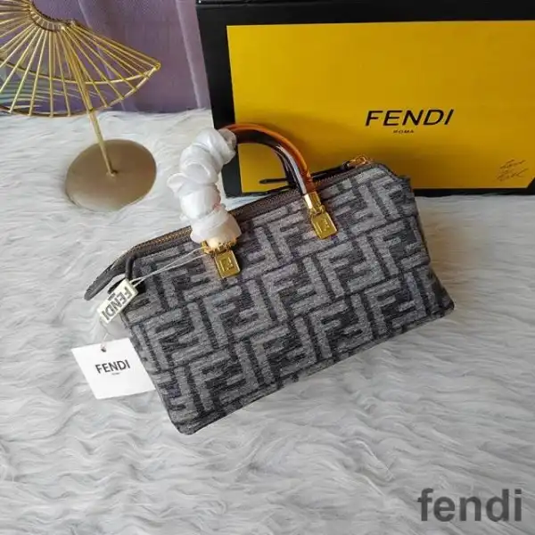 Cheap Fendi Mini By The Way Boston Bag In FF Tapestry Fabric Grey