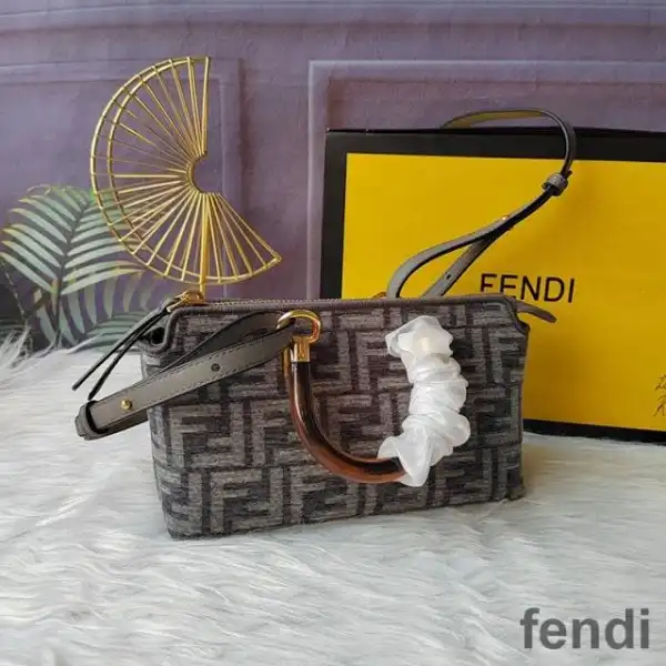 Cheap Fendi Mini By The Way Boston Bag In FF Tapestry Fabric Grey