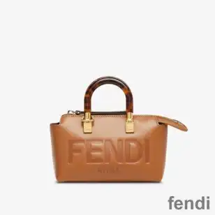 Fendi Mini By The Way Boston Bag In ROMA Logo Calf Leather Brown