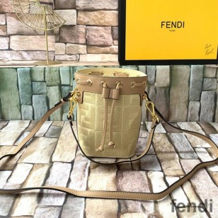 Fendi Mini Mon Tresor Bucket Bag In FF Motif Canvas Apricot