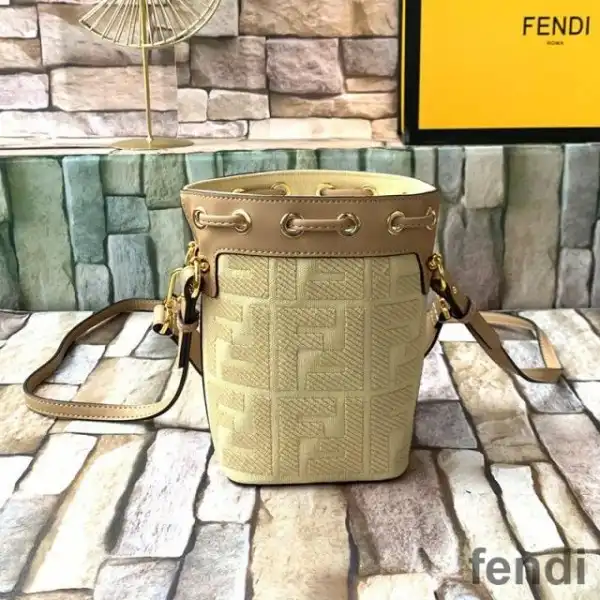 Cheap Fendi Mini Mon Tresor Bucket Bag In FF Motif Canvas Apricot